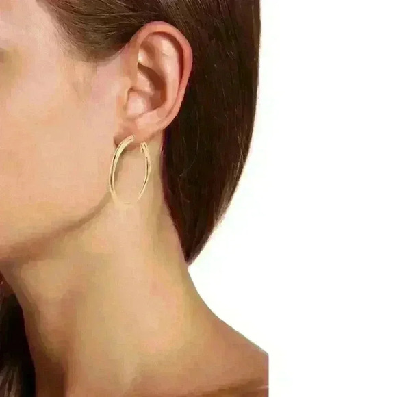 NWT Classic 18K Gold-Plated/1.7" Double Hoop Hypoallergenic Earrings - Picture 11 of 15